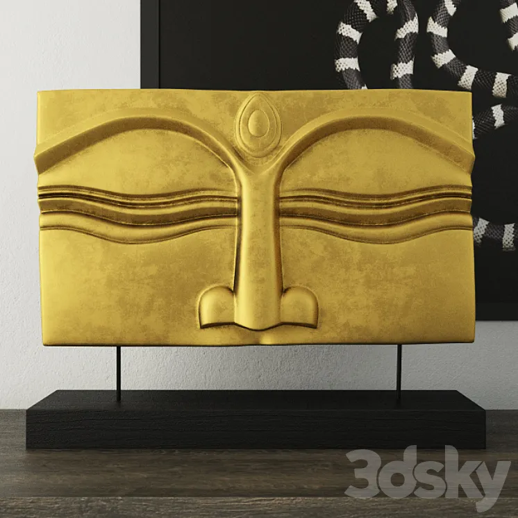 Suar Wood Gold Buddha Face Stand 3DS Max