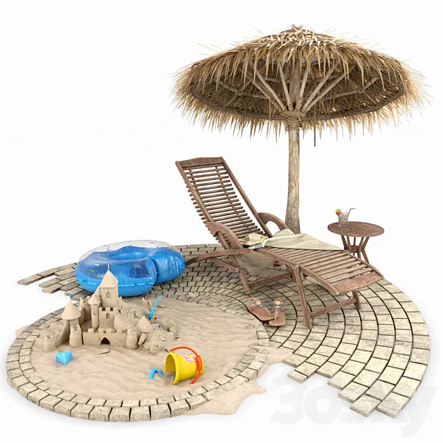 Summer Beach and Pool Set 3DS Max Model