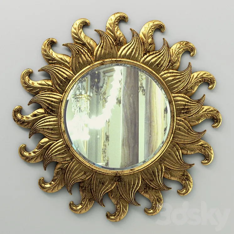 Sun Flower Classic Round Mirror Carving 3DS Max