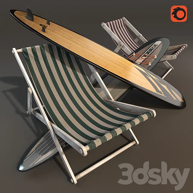 Sunbeds & Surfboards 3DS Max Model