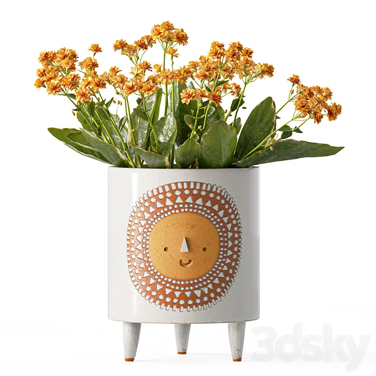 Sunshine ceramic tripod planter by Atelier Stella with Kalanchoe 3DS Max Model