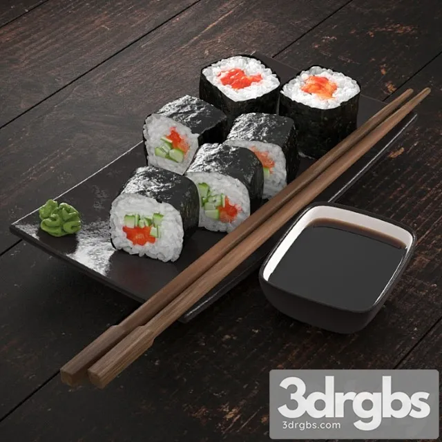 Sushi rolls with salmon and cucumber 3dsmax Download