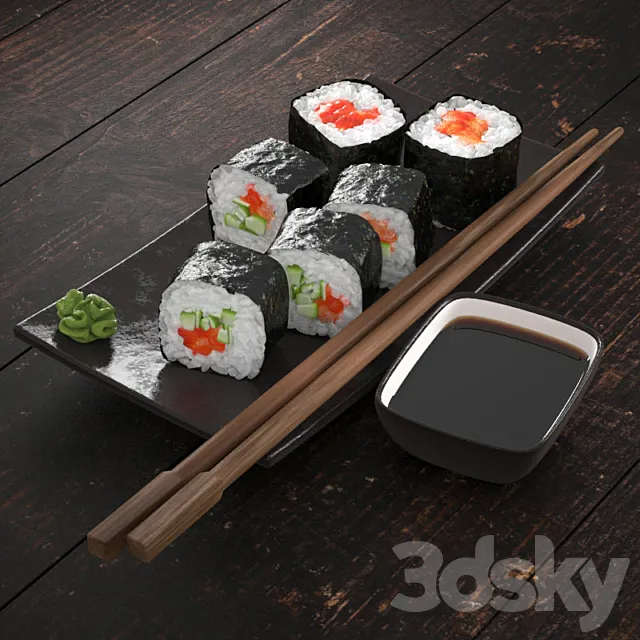 Sushi rolls with salmon and cucumber 3DS Max Model