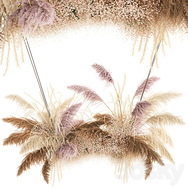 Suspended installation of dried flowers from pampas Pampas grass suspension branches wedding decoration. Bouquet 200. 3ds Max