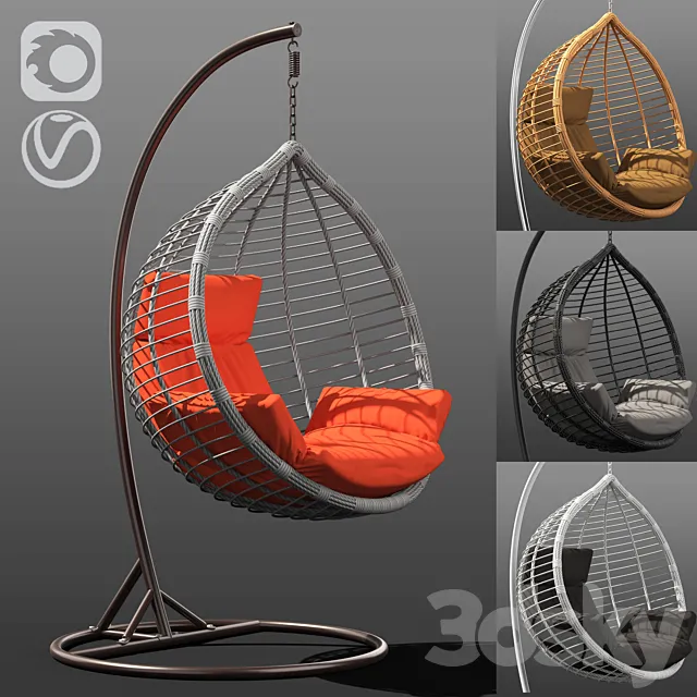 Suspended wicker chair rocking Acapulco in 4 colors 3DS Max Model