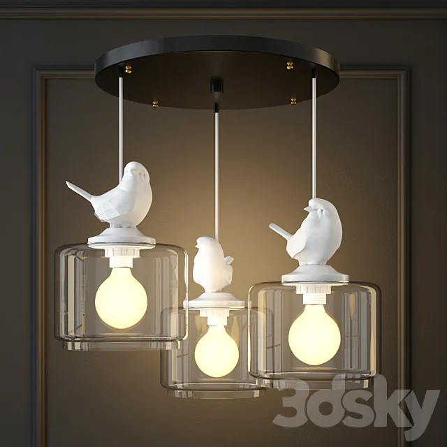 Suspension light provence bird pendant circle 3 3ds Max