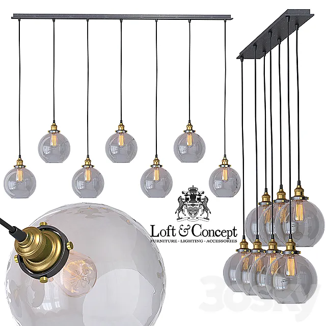 Suspension Loft Clear Glass Sphere Cloche 7 3ds Max