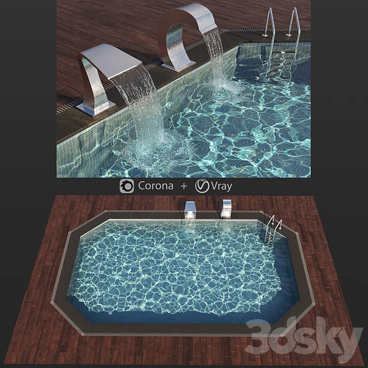 Swimming pool waterfall 3DS Max