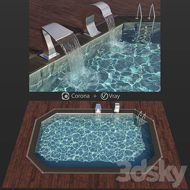Swimming pool waterfall 3DSMax File