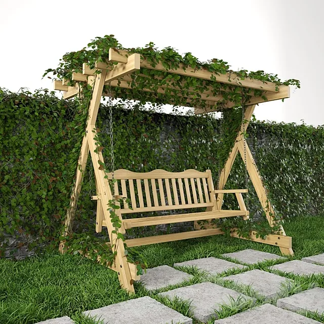Swing for garden. grass and wall 3DSMax File
