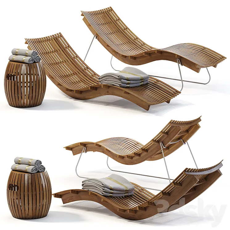 Swing teak stacking chaise longue 3DS Max