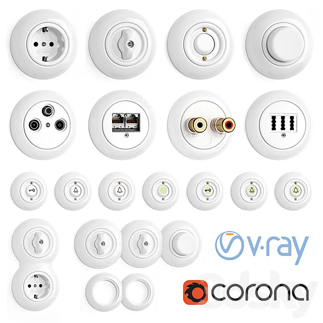 Switches and sockets THPG Porcelain 3DS Max Model