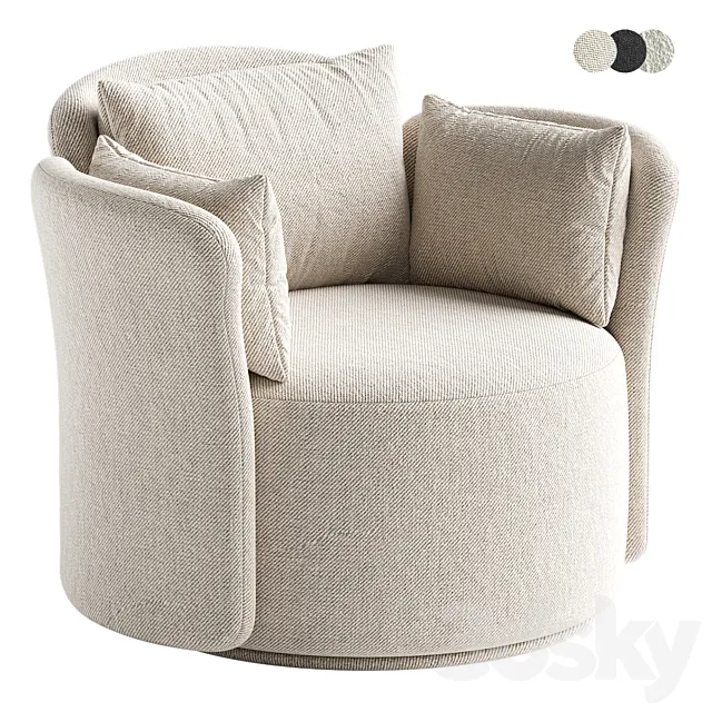 Swivel chair Lulu L black and white boucle 3DS Max Model