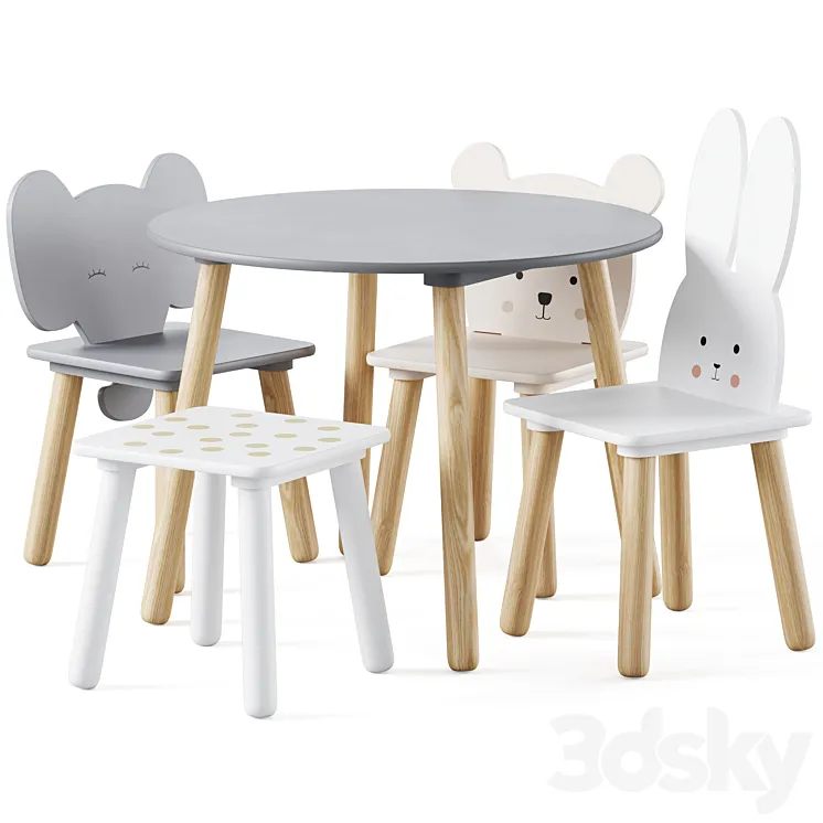 Table and Animal Kids Chair by jabadabado 3DS Max Model