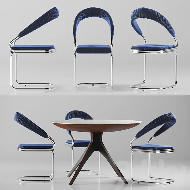 Table and chair with upholstery 3DSMax File