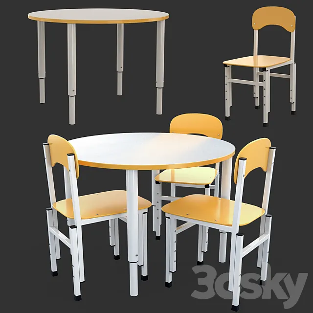 Table and Chairs Height Adjustable 3DS Max Model