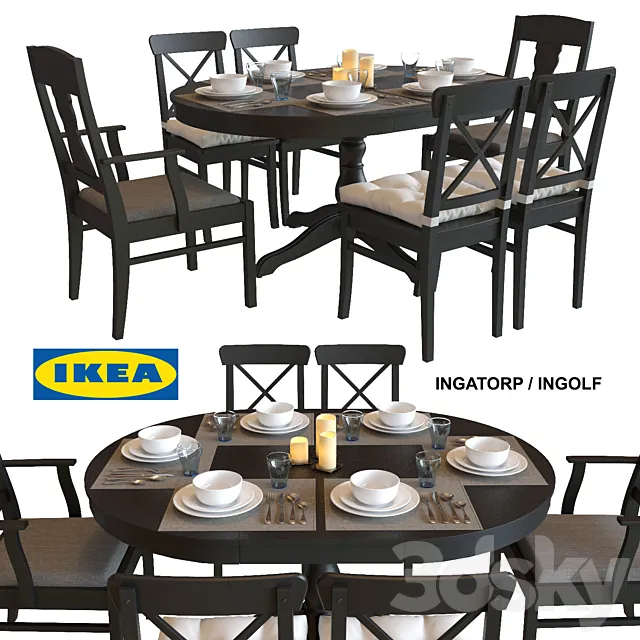 Table and chairs IKEA INGATORP _ INGOLF 3DS Max Model