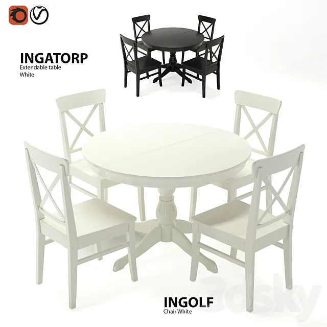 Table and chairs IKEA INGATORP and INGOLF 3DS Max Model