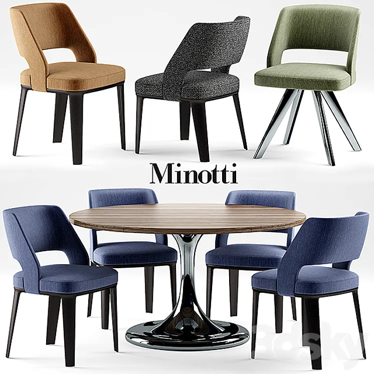 Table and chairs minotti NETO table OWENS CHAIR 3DS Max