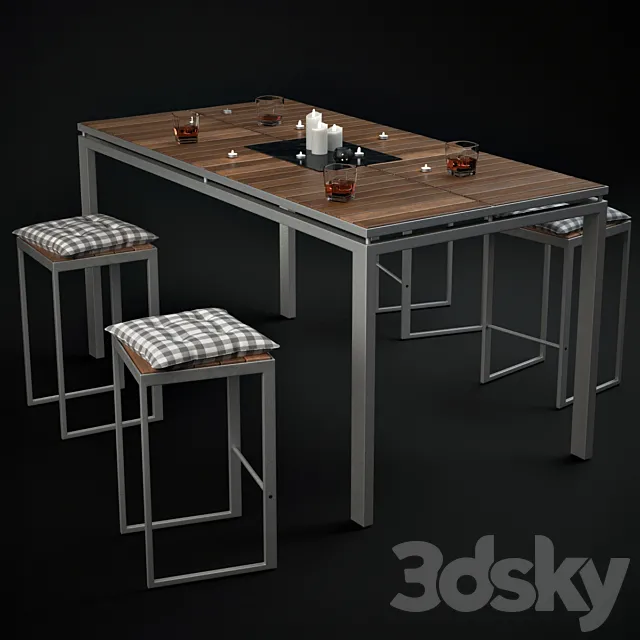 Table and chairs with accessories Morrison Table 3DS Max Model