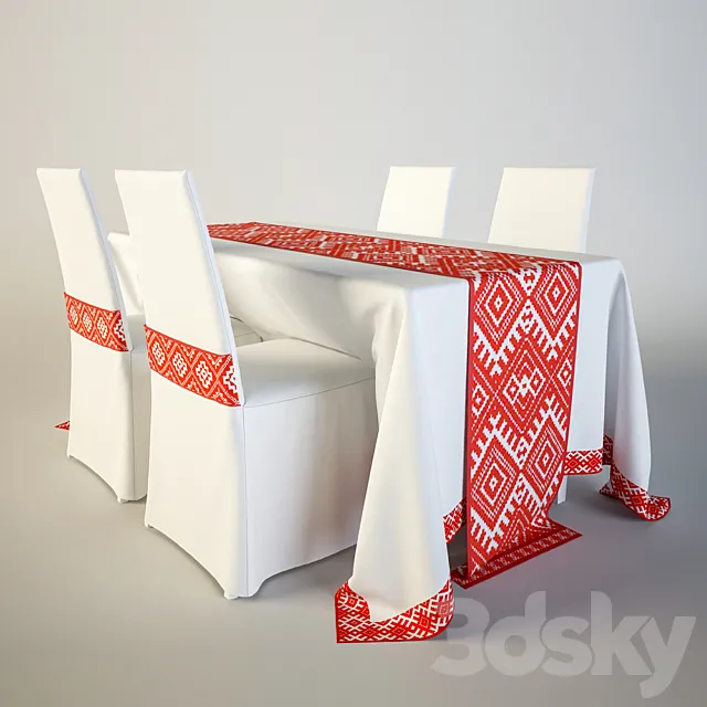 Table and chairs with Embroideries 3DSMax File