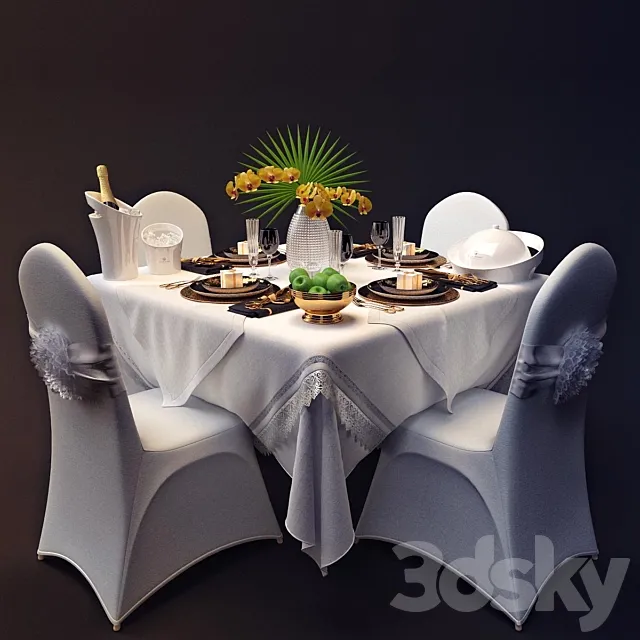 Table appointments Hermes style _ Tableware style Hermes 3DS Max Model