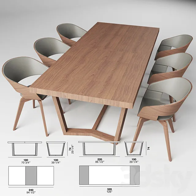 Table + Chair (Alf -CARTESIO 2.0 + COSTANZA) 3DSMax File