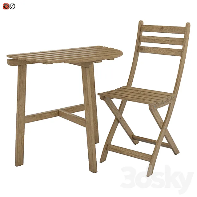 Table + chair Ikea ASKHOLMEN 02 3DS Max Model