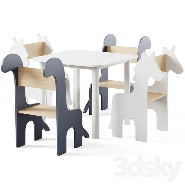 Table & Children’s Animal Chairs by THE HOME DECO FACTORY 3DS Max Model