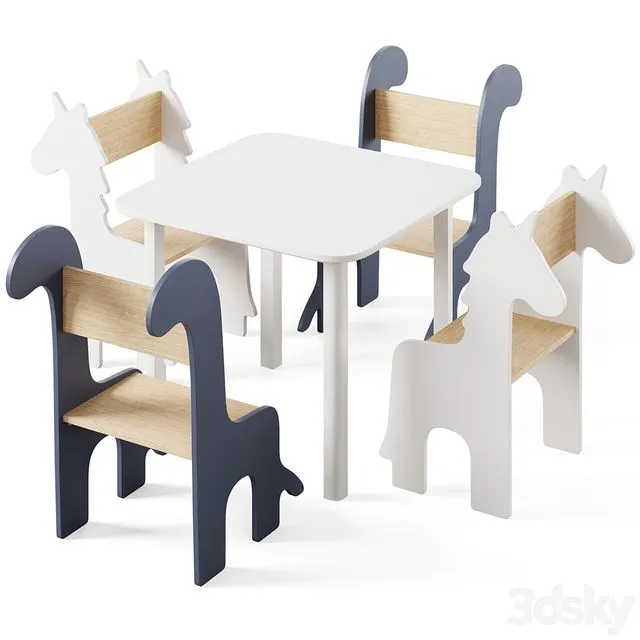 Table & Children’s Animal Chairs by THE HOME DECO FACTORY 3dsMax Model