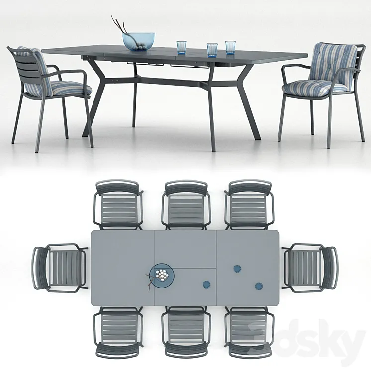 Table Ethimo Ocean rectangular table with a chair Ocean dining chair with accessories 3DS Max