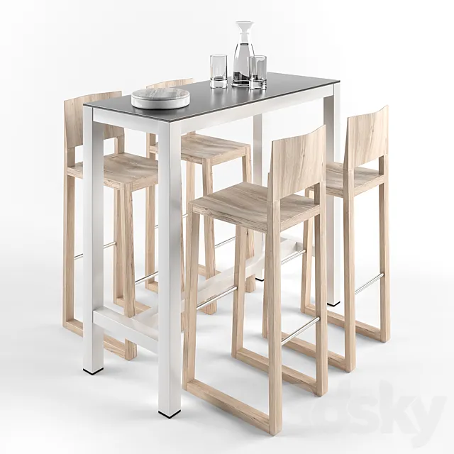 Table Gaber Banket and chairs Brera for a bar 3ds Max