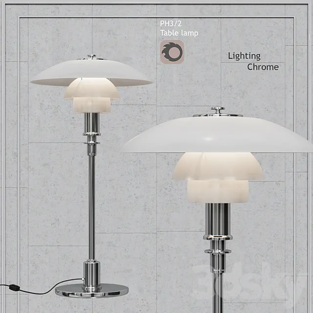 Table lamp Louis Poulsen chrome PH3 _ 2 white glass 3DS Max Model