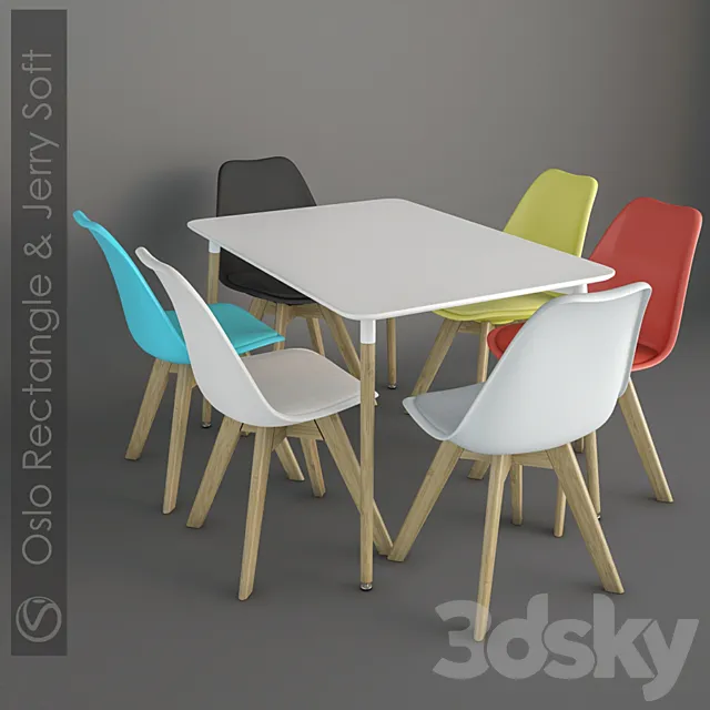 Table Oslo Rectangle and chair Jerry Soft. 3DS Max Model