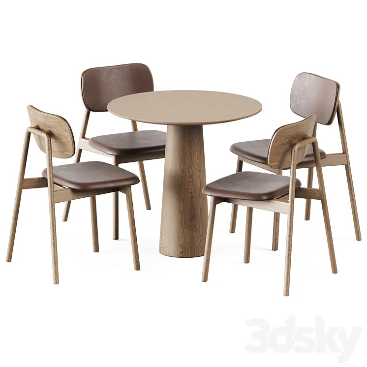 Table P.O.V. D80 by Ton and Wooden Klara Chair Upholstered by Moroso 3DS Max