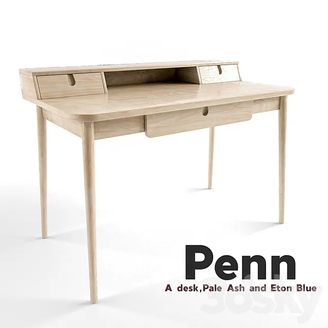 Table Penn Desk Pale Ash and Eton Blue 3ds Max
