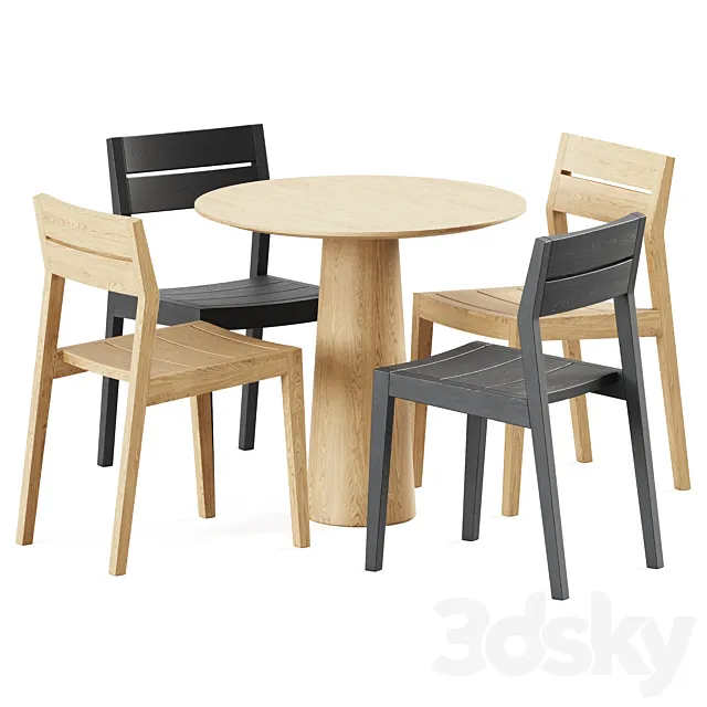 Table POV D80 by Ton and Teak EX 1 Outdoor Dining Chair by Ethnicraft 3ds Max