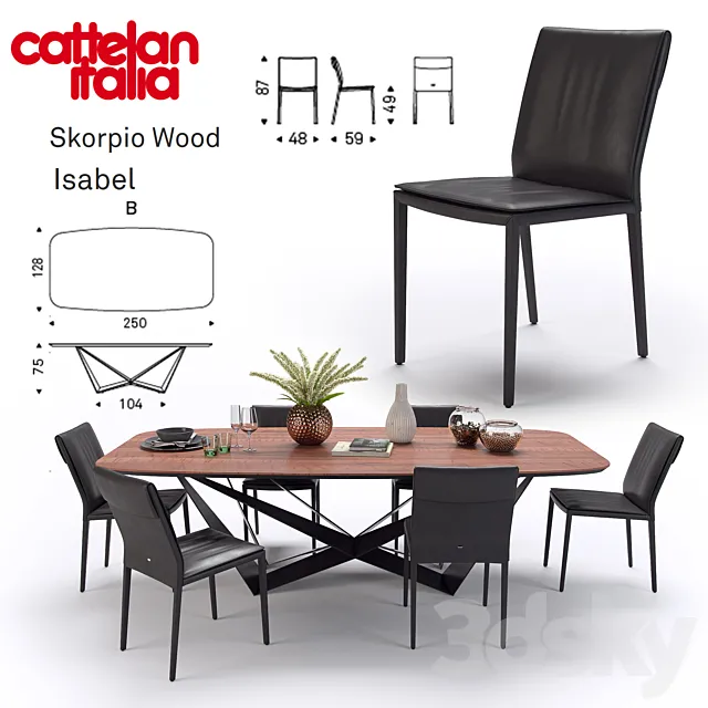 Table Scorpio Wood \ Chair Isabel \ Cattelan Italia 3DSMax File