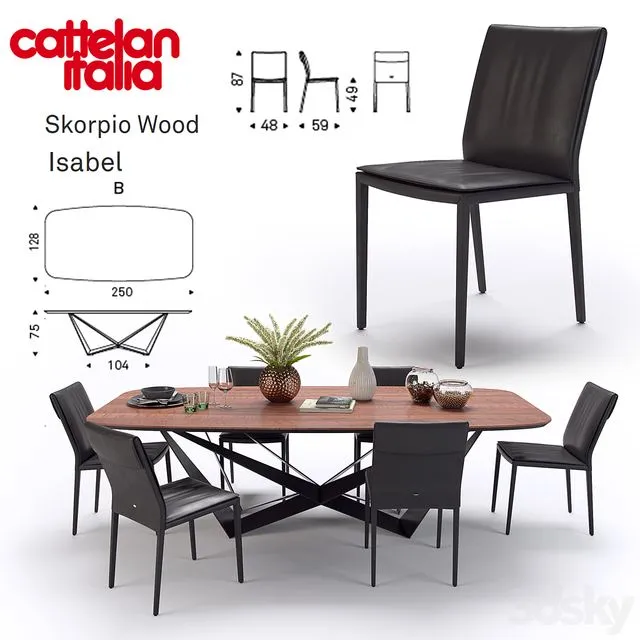 Table Scorpio Wood Chair Isabel Cattelan Italia 3dsMax Model