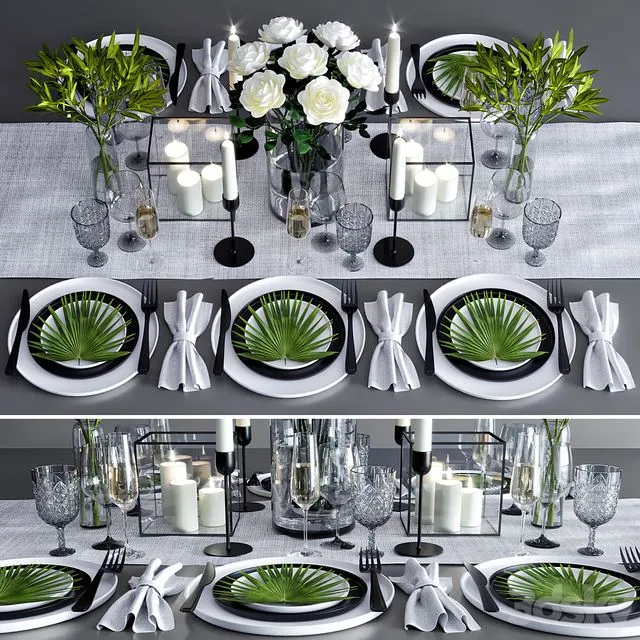 table set 03 with flowers 3dsMax Model