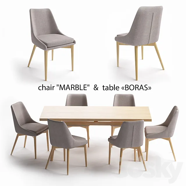 Table set. Boras table. Marble chair 3DSMax File