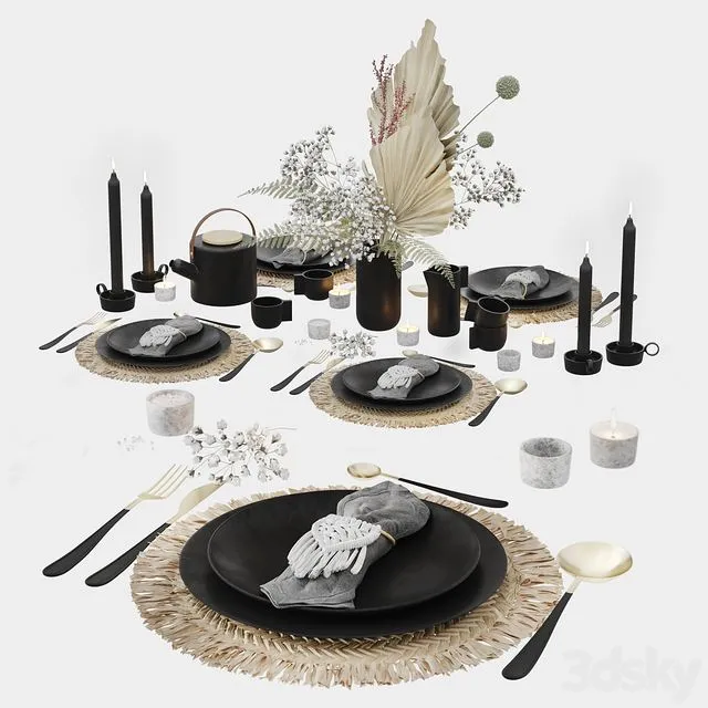 Table Set With Macrame and Dry Flowers 3dsMax Model