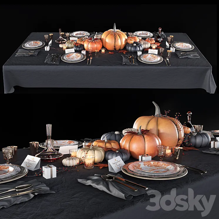 Table set with pumpkins 3DS Max