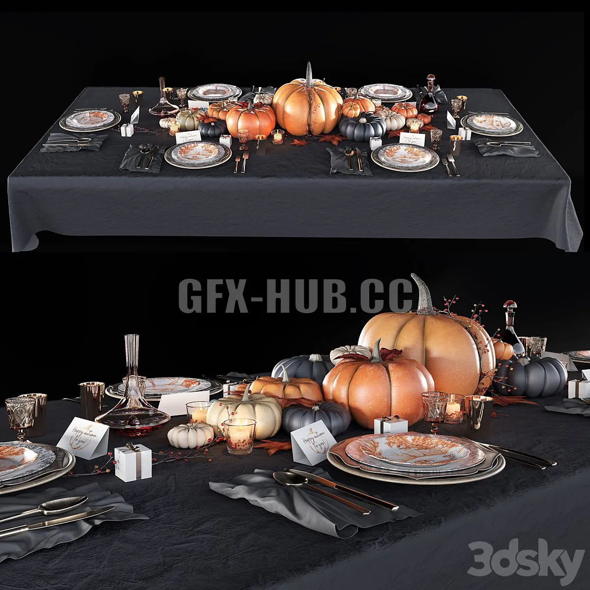 Table set with pumpkins 3dsMax Model