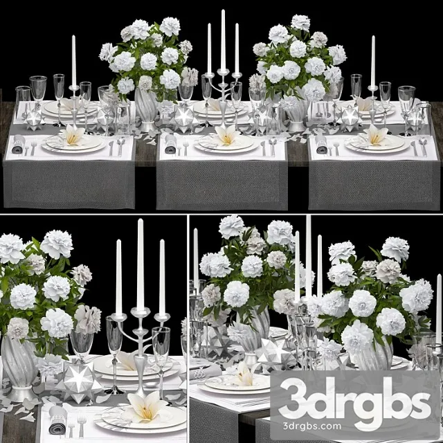 Table setting 4. zara home. white bouquet peonies tablecloth glass vase 6 persons luxury decor table decoration cutlery candles stylish festive solemn 3dsmax Download