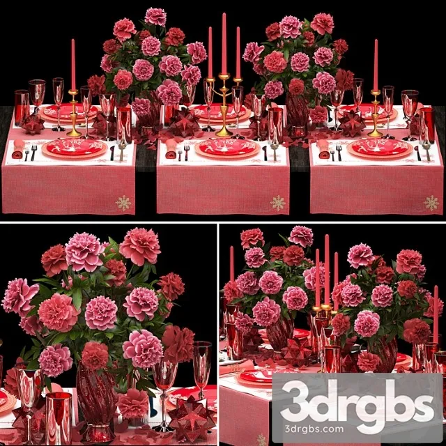 Table setting 5. zara home. appliances tablecloth decor bouquet of flowers peonies glass vase luxury decor table decoration cutlery candles stylish festive solemn 3dsmax Download