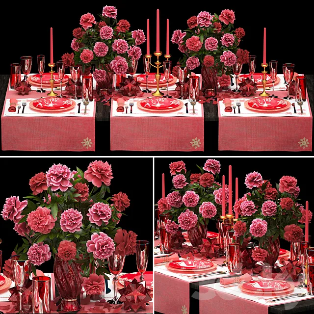 Table setting 5. ZARA HOME. appliances tablecloth decor bouquet of flowers peonies glass vase luxury decor table decoration cutlery candles stylish festive solemn 3DS Max Model