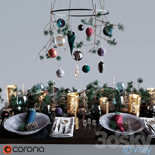 Table setting “Dark Christmas” 3ds Max