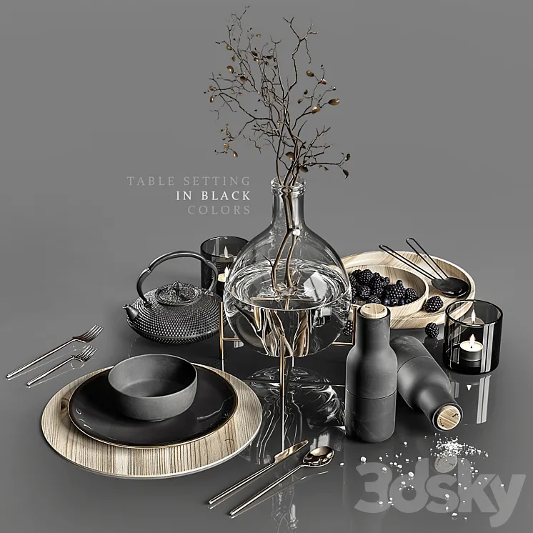 Table setting in black colors 2 3DS Max