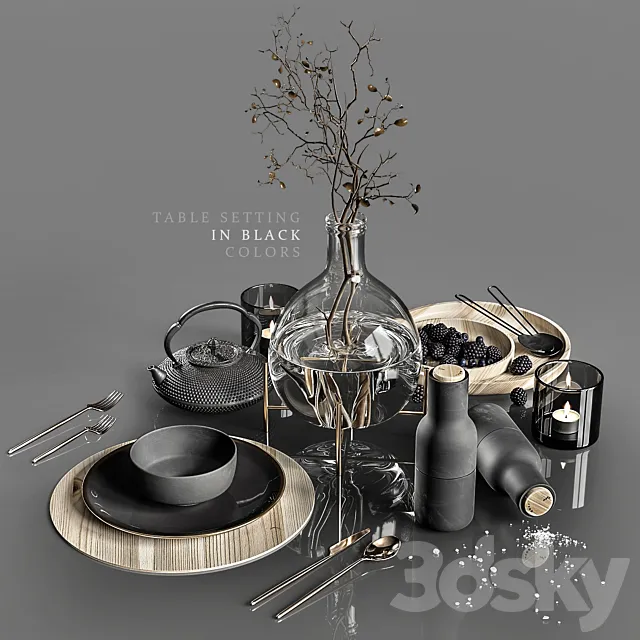 Table setting in black colors 2 3DSMax File